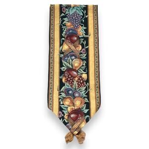 Woven Tapestry Fruit Table Runner Tassels Rustic Fall Decor Harvest Kitchen